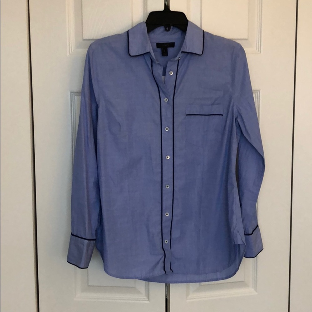 NWT J.Crew Button Down Blue with Navy Piping Sz 8